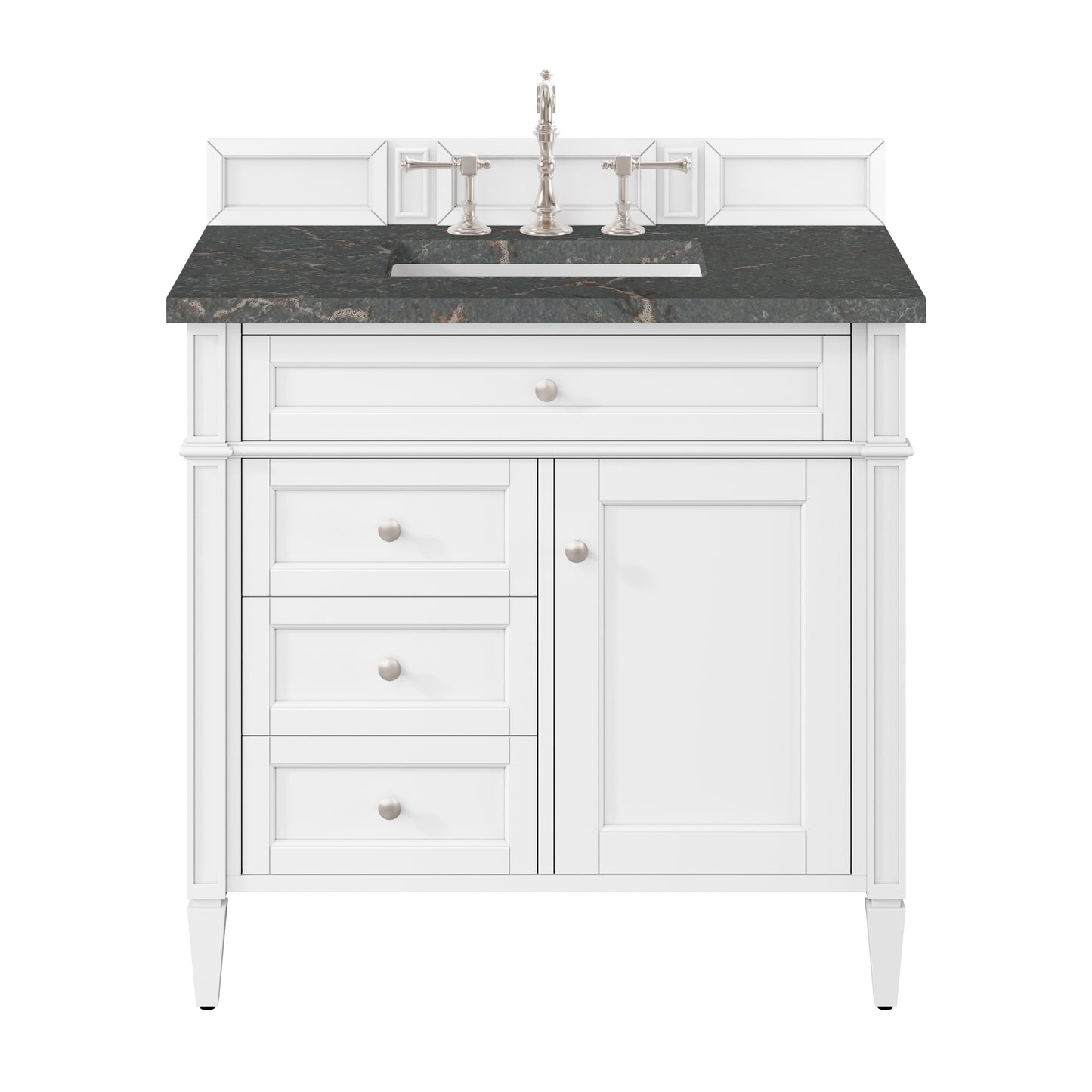 Renovate for Less Atlanta Brittany 36" Single Vanity, Bright White w/ 3 CM Parisien Bleu Silestone Top