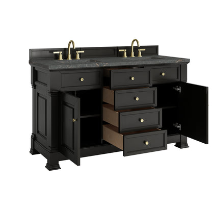 Renovate for Less Atlanta Brookfield 60" Double Vanity, Black Onyx w/ 3 CM Parisien Bleu Silestone Top w/FreePower Wireless Charger