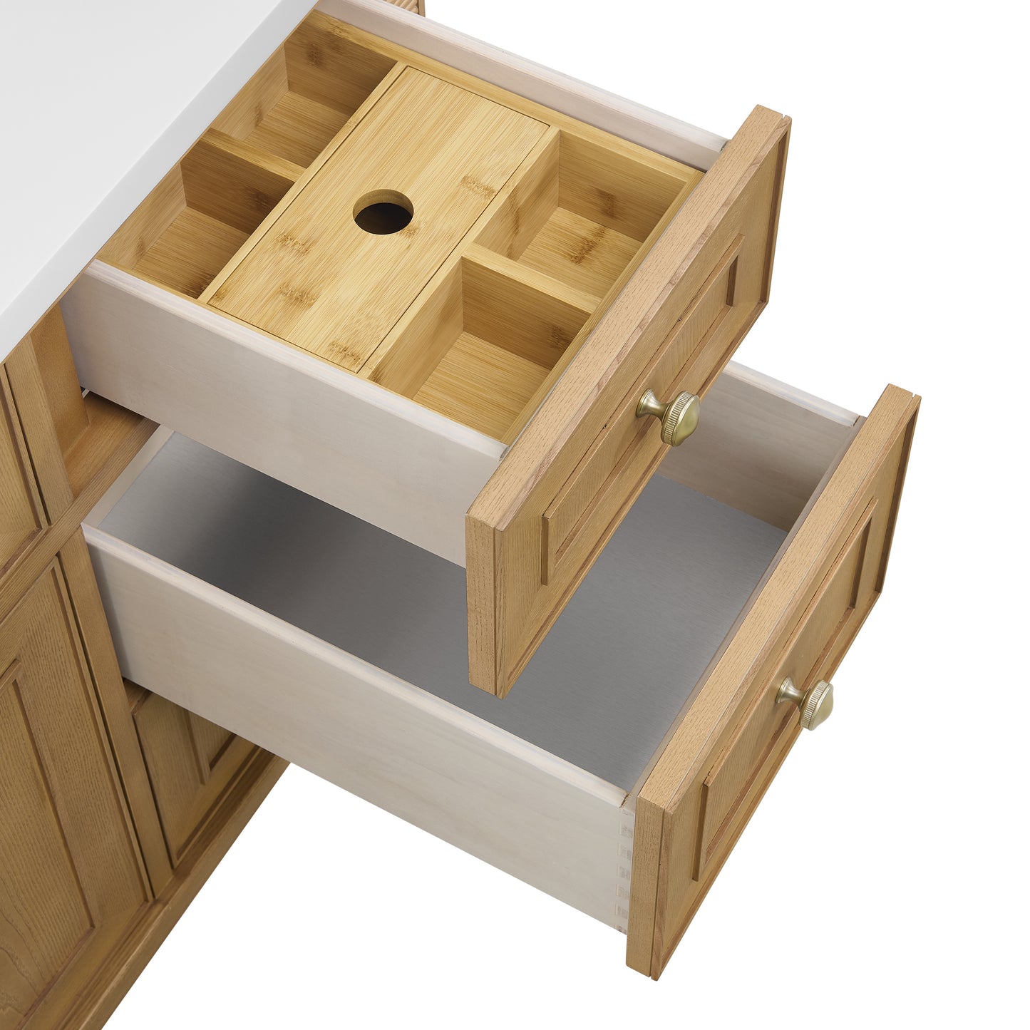 Renovate for Less Atlanta Lorelai 48" Single Vanity, Light Natural Oak w/ 3 CM White Zeus Silestone Top