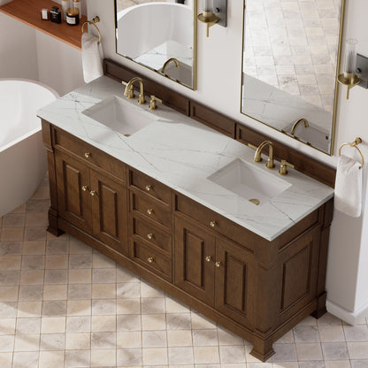 Renovate for Less Atlanta Brookfield 72" Double Vanity, Honey Oak w/ 3 CM Ethereal Noctis Silestone Top