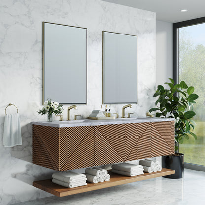 Renovate for Less Atlanta Marcello 72" Double Vanity, Chestnut w/ 3 CM Carrara Marble Top