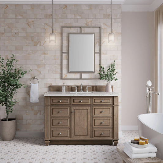 Bristol 48" Single Vanity, Whitewashed Walnut w/ 3 CM Eternal Jasmine Pearl Silestone Top