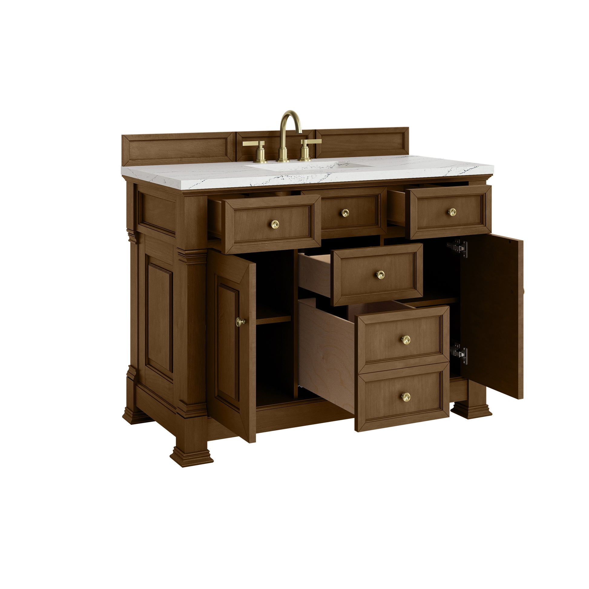 Renovate for Less Atlanta Brookfield 48" Single Vanity, Honey Oak w/ 3 CM Ethereal Noctis Silestone Top