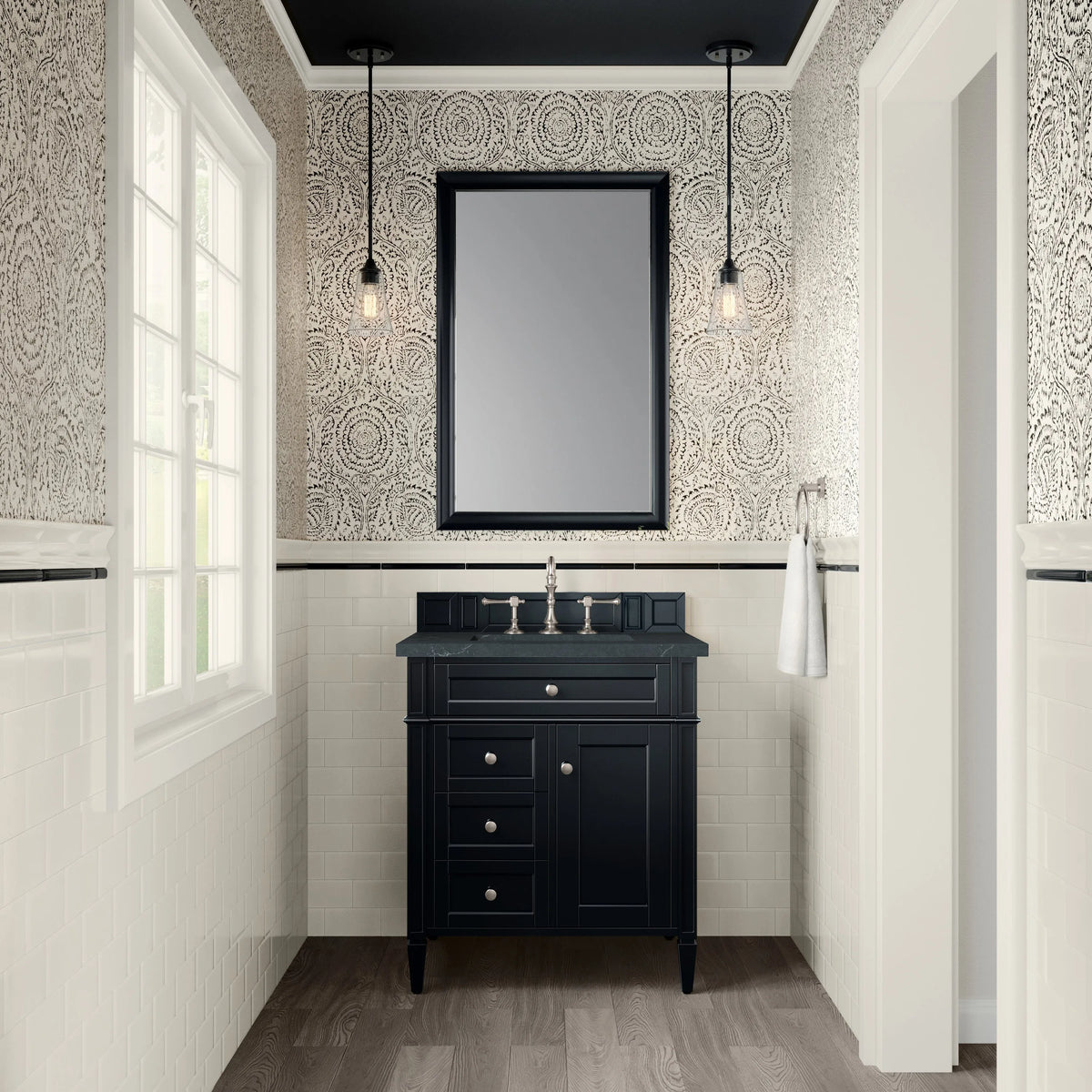 Brittany 30" Single Vanity, Black Onyx, w/ 3 CM Charcoal Soapstone Silestone Top
