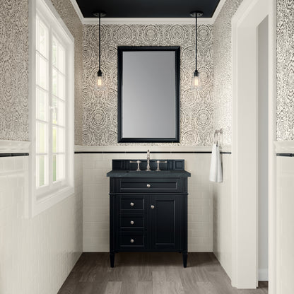 Renovate for Less Atlanta Brittany 30" Single Vanity, Black Onyx, w/ 3 CM Charcoal Soapstone Silestone Top