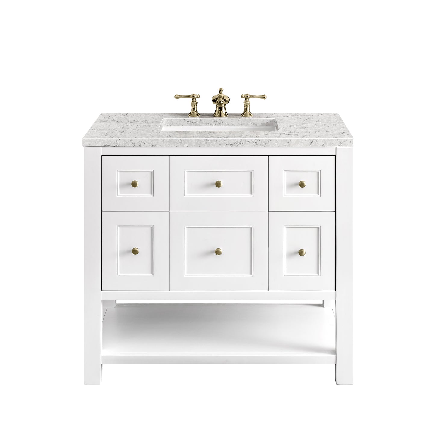 Renovate for Less Atlanta Breckenridge 36" Single Vanity, Bright White w/ 3 CM Eternal Jasmine Pearl Top