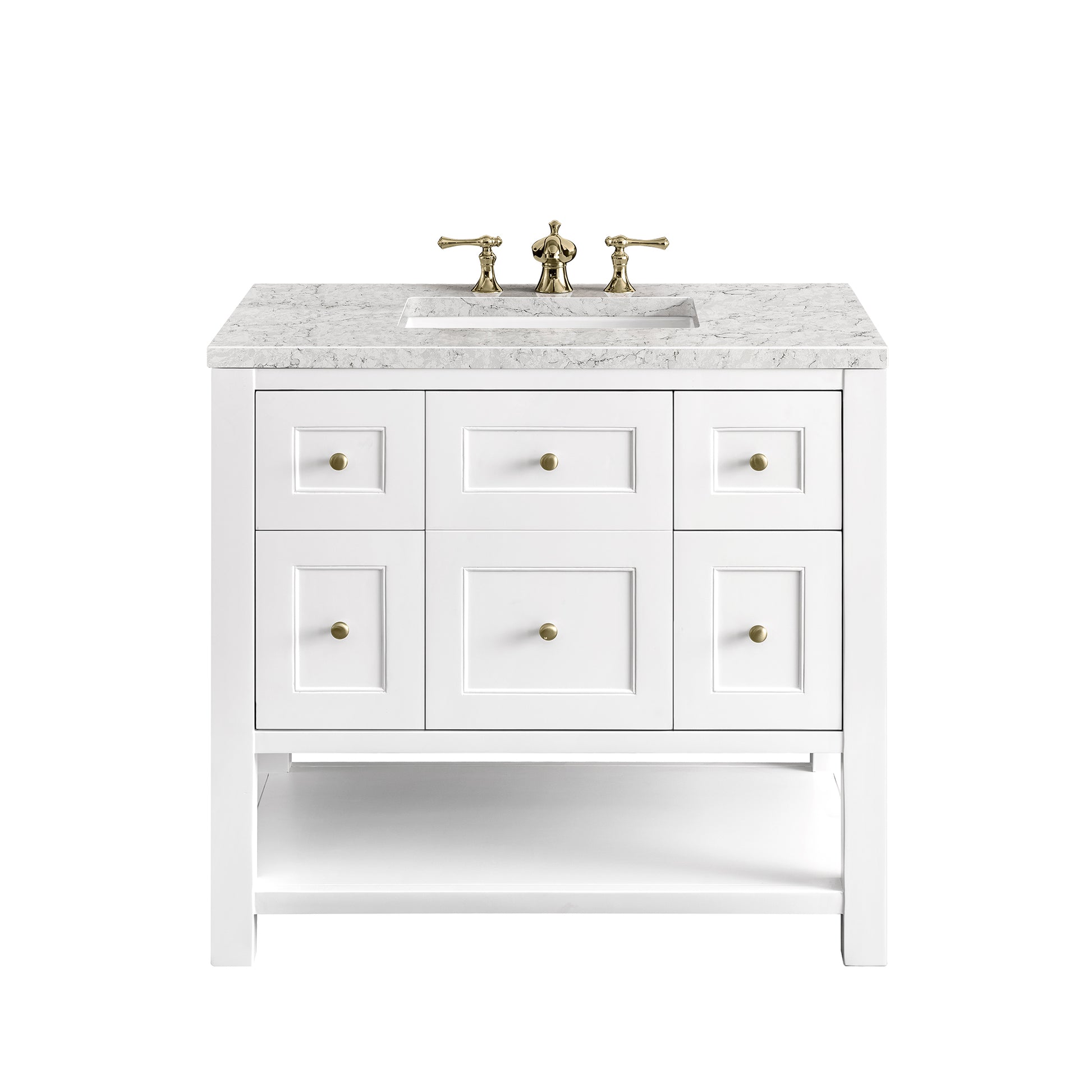 Renovate for Less Atlanta Breckenridge 36" Single Vanity, Bright White w/ 3 CM Eternal Jasmine Pearl Top