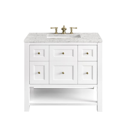 Renovate for Less Atlanta Breckenridge 36" Single Vanity, Bright White w/ 3 CM Eternal Jasmine Pearl Top