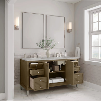 Chicago 60" Double Vanity, Walnut Whisper, w/ 3 CM Victorian Silver Silestone® Top