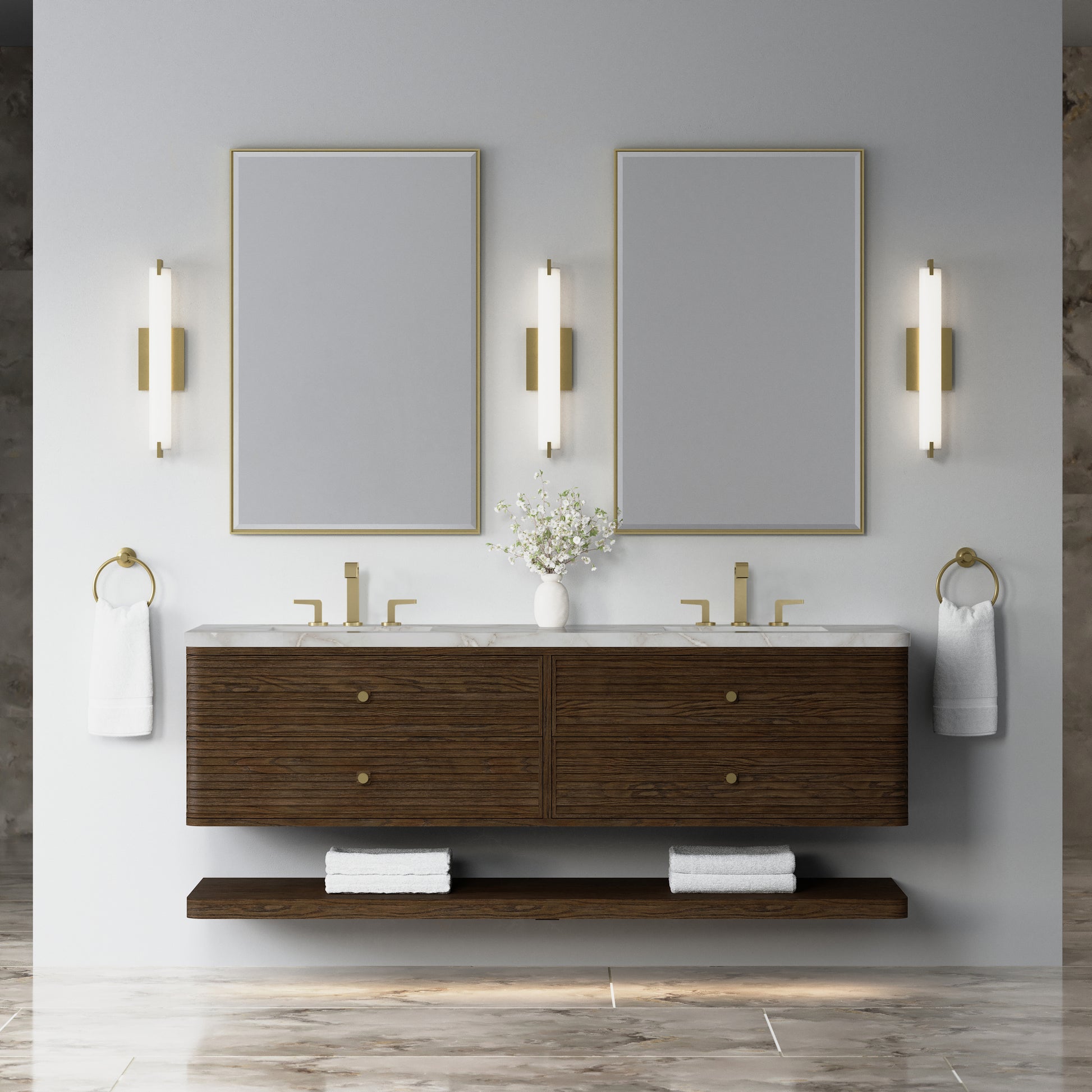Renovate for Less Atlanta Allamari 72" Double Vanity, Sable w/ 3 CM Victorian Silver Top w/FreePower Wireless Charger