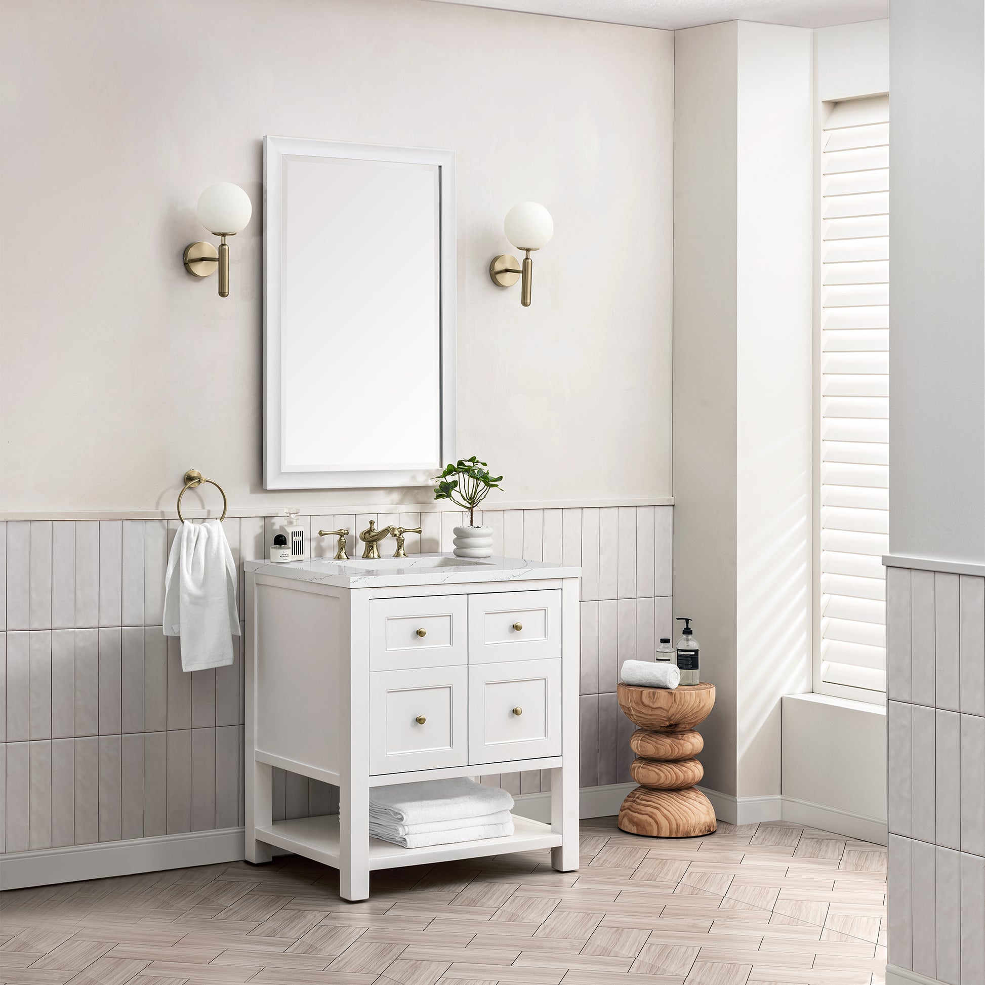 Renovate for Less Atlanta Breckenridge 30" Single Vanity, Bright White w/ 3 CM Ethereal Noctis Top