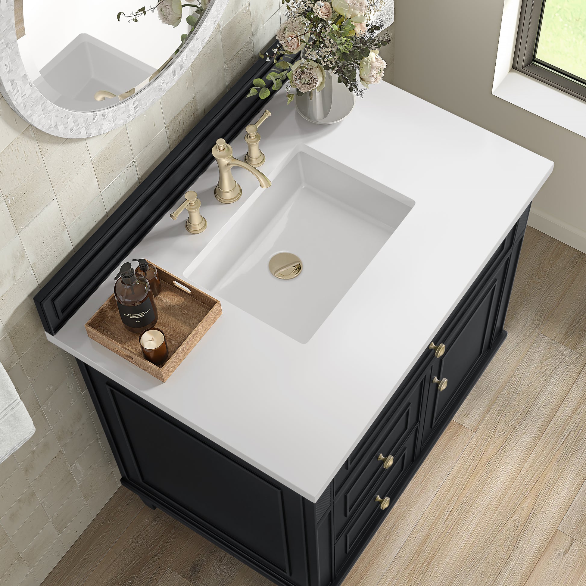 Renovate for Less Atlanta Lorelai 36" Single Vanity, Black Onyx w/ 3 CM White Zeus Silestone Top
