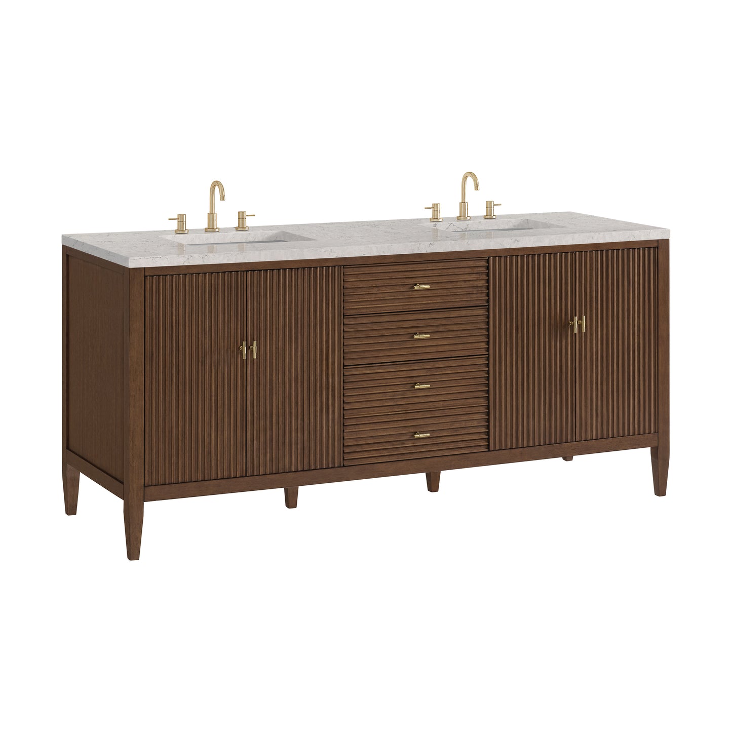 Renovate for Less Atlanta Myrrin 72" Double Vanity, Mid Century Walnut w/ 3 CM Eternal Jasmine Pearl Silestone Top w/FreePower Wireless Charger