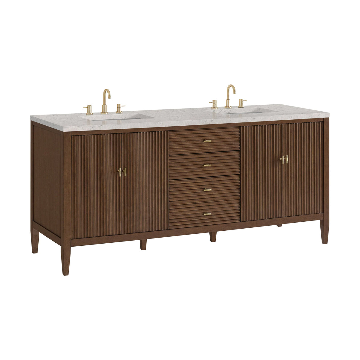 Myrrin 72" Double Vanity, Mid Century Walnut w/ 3 CM Eternal Jasmine Pearl Silestone Top w/FreePower Wireless Charger