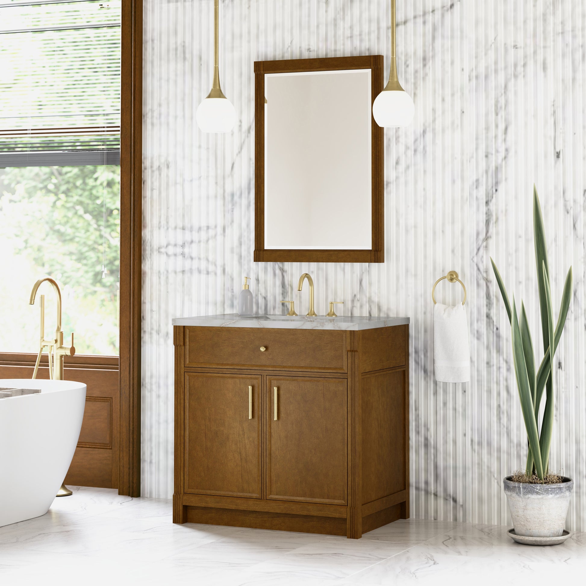 Renovate for Less Atlanta Bellshire 36" Single Vanity, Honey Oak w/ 3 CM Victorian Silver Silestone Top