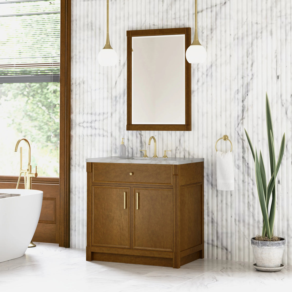Bellshire 36" Single Vanity, Honey Oak w/ 3 CM Victorian Silver Silestone Top
