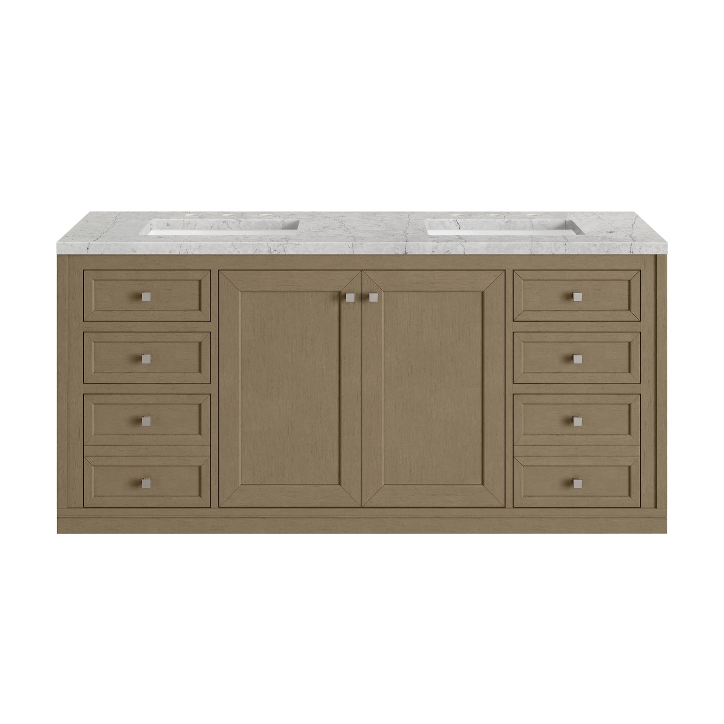 Renovate for Less Atlanta Chicago 60" Double Vanity, Walnut Whisper, w/ 3 CM Eternal Jasmine Pearl Silestone® Top