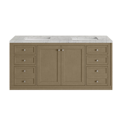 Renovate for Less Atlanta Chicago 60" Double Vanity, Walnut Whisper, w/ 3 CM Eternal Jasmine Pearl Silestone® Top