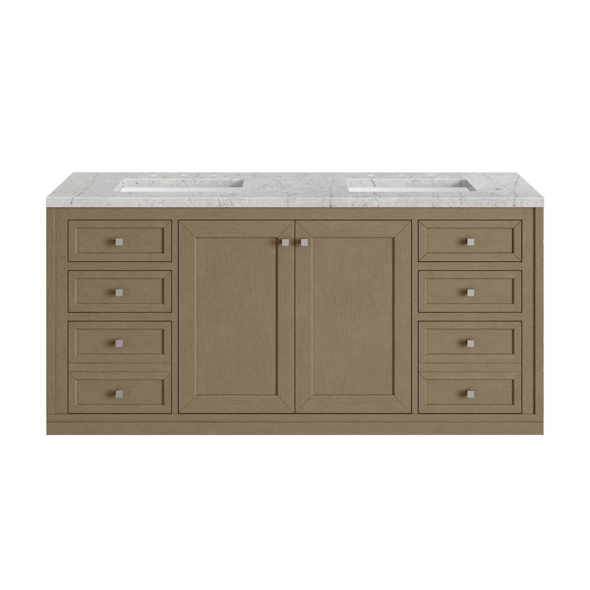 Chicago 60" Double Vanity, Walnut Whisper, w/ 3 CM Eternal Jasmine Pearl Silestone® Top