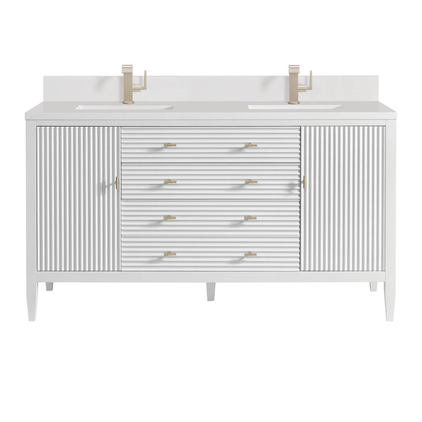 Renovate for Less Atlanta Myrrin 60" Double Vanity, Bright White w/ Single Hole 3 CM White Zeus Silestone Top & Backsplash