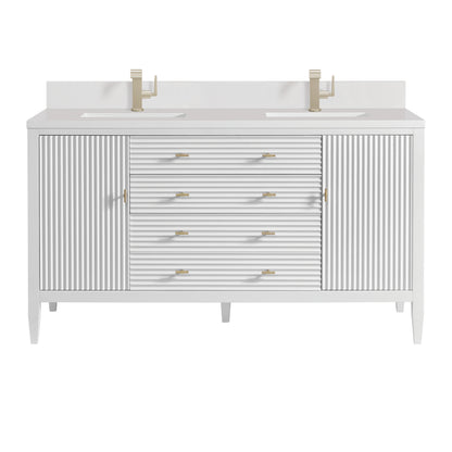 Renovate for Less Atlanta Myrrin 60" Double Vanity, Bright White w/ Single Hole 3 CM White Zeus Silestone Top & Backsplash