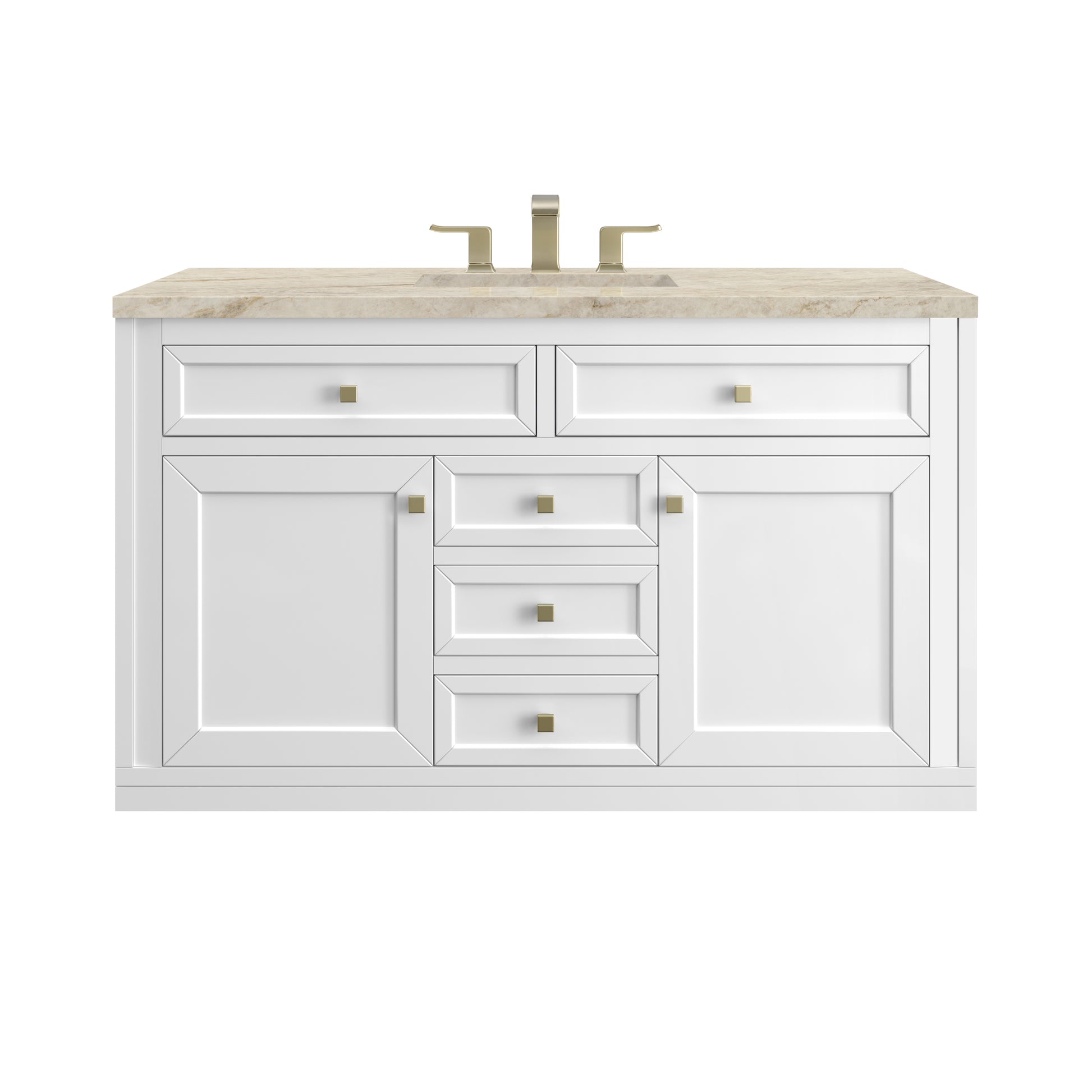 Renovate for Less Atlanta Chicago 48" Single Vanity, Glossy White, w/ 3 CM Tajnar Eclos Top w/FreePower Wireless Charger