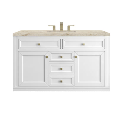 Renovate for Less Atlanta Chicago 48" Single Vanity, Glossy White, w/ 3 CM Tajnar Eclos Top w/FreePower Wireless Charger