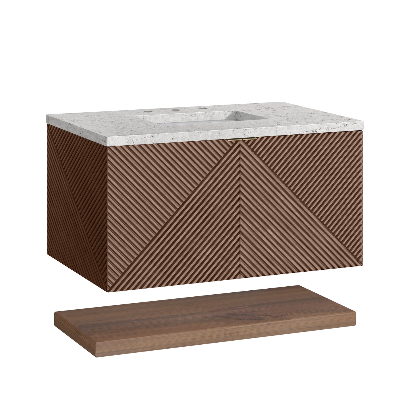 Renovate for Less Atlanta Marcello 36" Single Vanity, Chestnut w/ 3 CM Eternal Jasmine Pearl Top