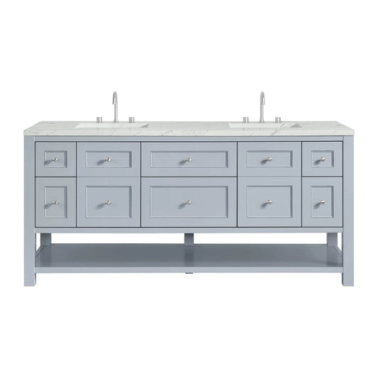 Breckenridge 72" Double Vanity, Serenity Blue, w/ 3 CM Ethereal Noctis Quartz Top