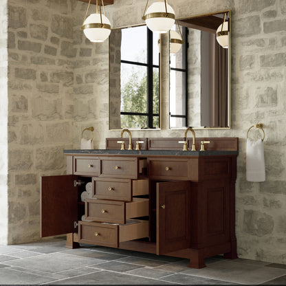 Renovate for Less Atlanta Brookfield 60" Double Vanity, Honey Oak w/ 3 CM Parisien Bleu Silestone Top