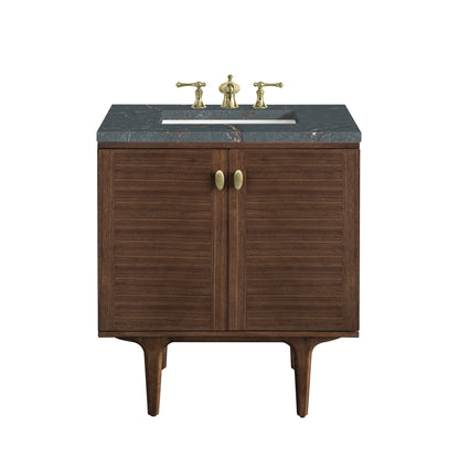 Renovate for Less Atlanta Amberly 30" Single Vanity, Mid-Century Walnut w/ 3 CM Parisien Bleu Top