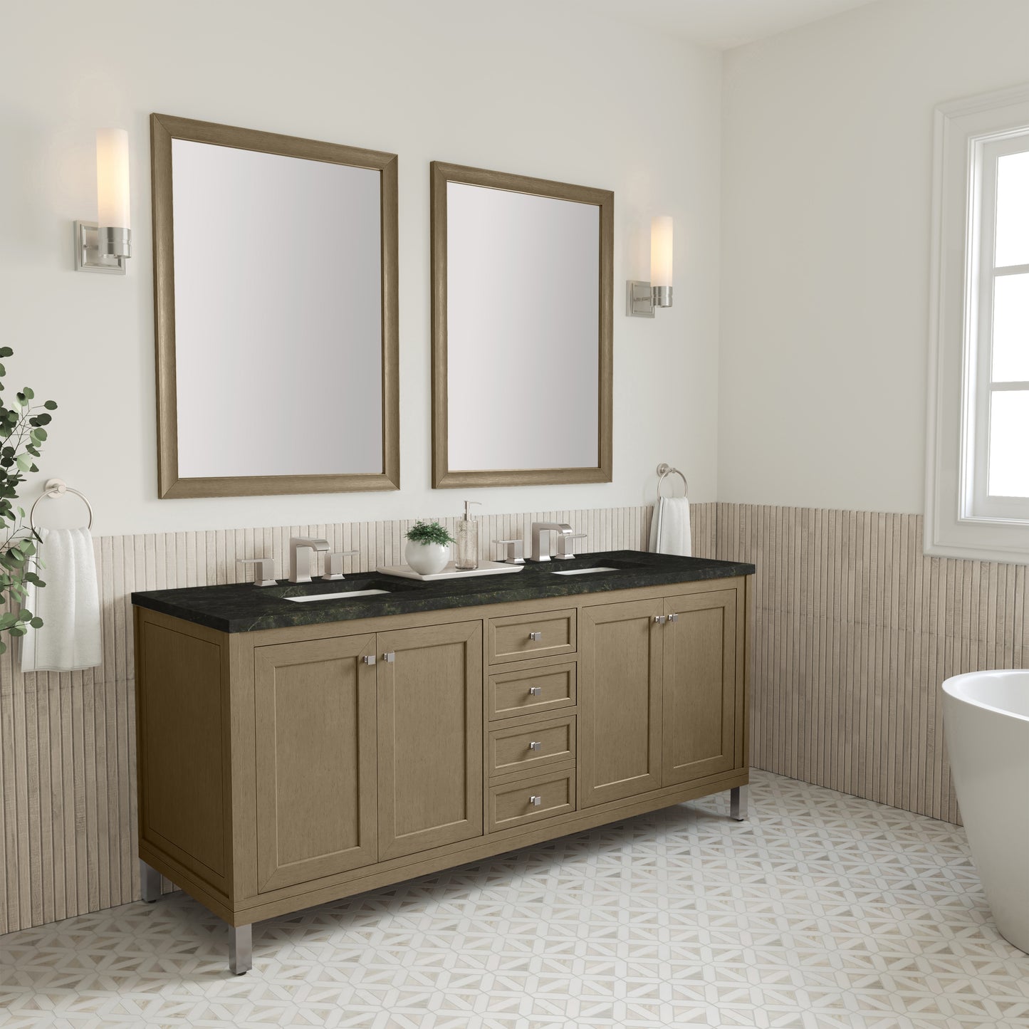 Renovate for Less Atlanta Chicago 72" Double Vanity, Walnut Whisper, w/ 3 CM Phantome Eclos Top