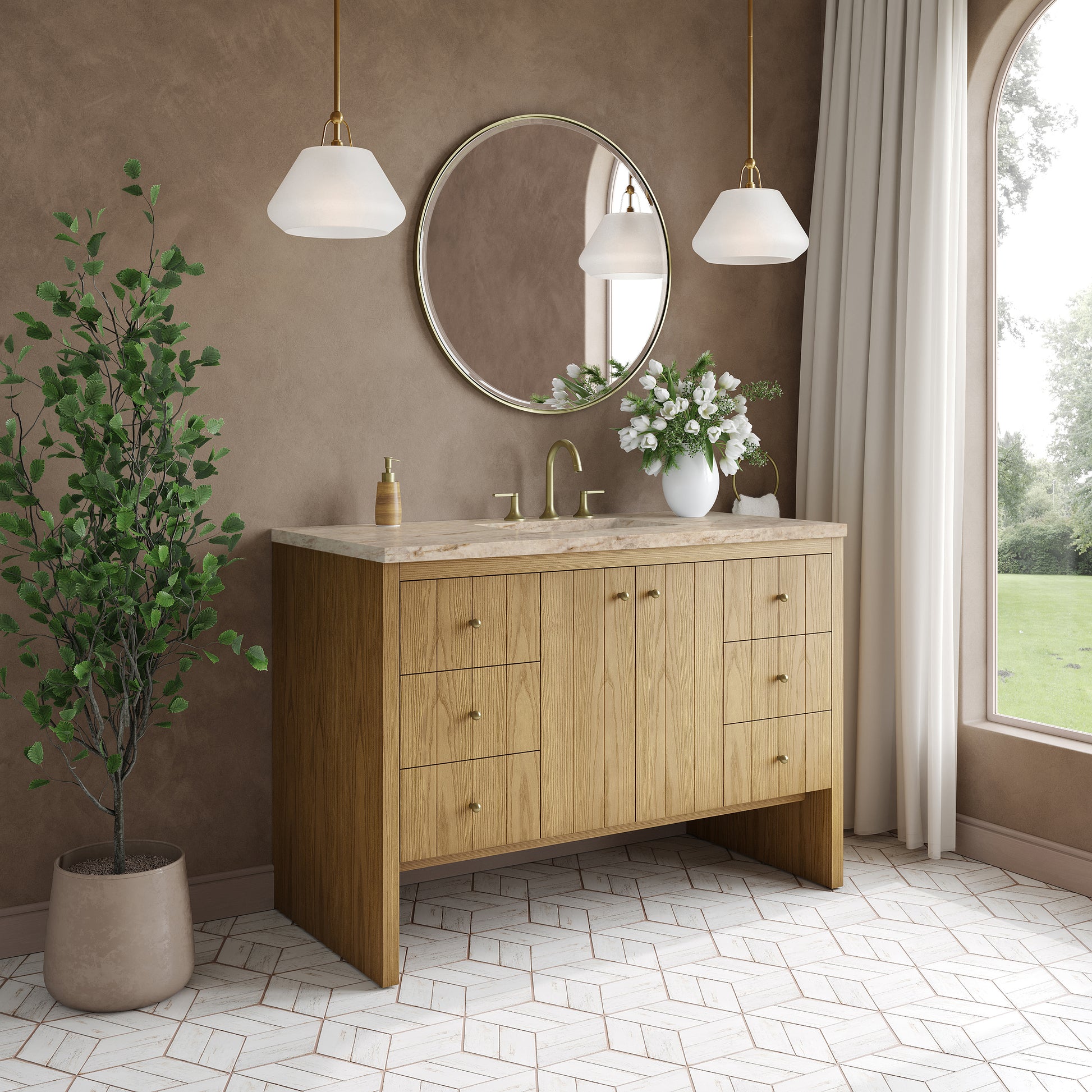 Renovate for Less Atlanta Hudson 48" Single Vanity, Light Natural Oak, w/ 3 CM Tajnar Eclos Top