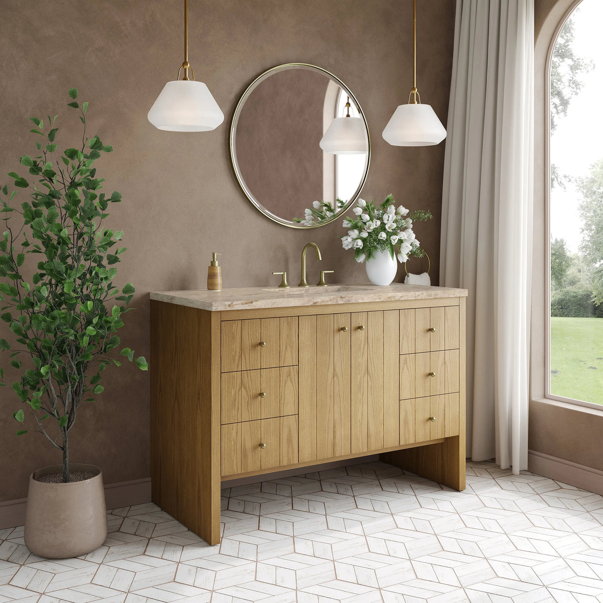 Hudson 48" Single Vanity, Light Natural Oak, w/ 3 CM Tajnar Eclos Top
