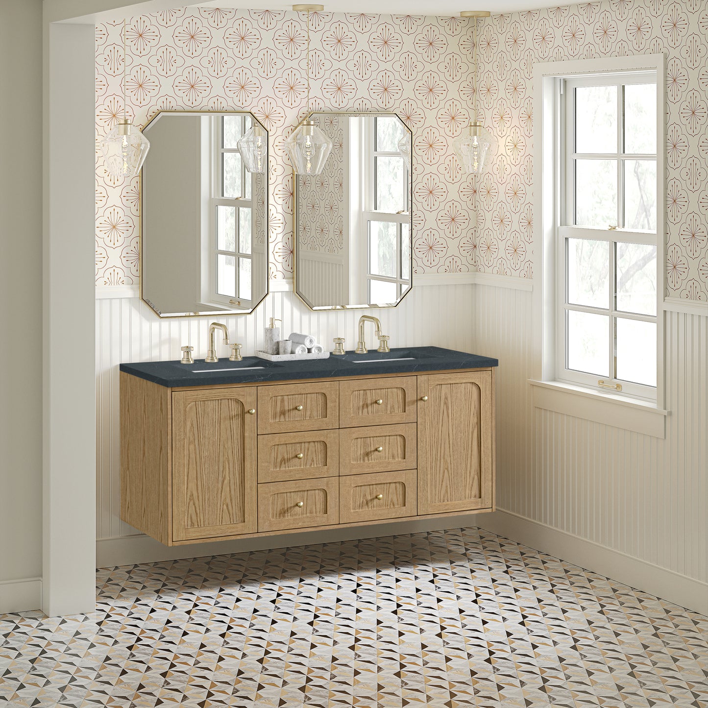 Renovate for Less Atlanta Laurent 60" Double Vanity, Light Natural Oak, w/ 3 CM Charcoal Soapstone Quartz Top