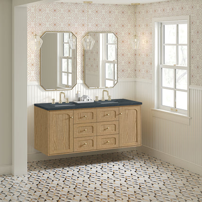 Renovate for Less Atlanta Laurent 60" Double Vanity, Light Natural Oak, w/ 3 CM Charcoal Soapstone Quartz Top
