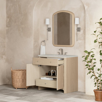 Renovate for Less Atlanta Gracyn 36" Single Vanity, Coastal Driftwood, w/ 3 CM Siberian Silestone Widespread Top