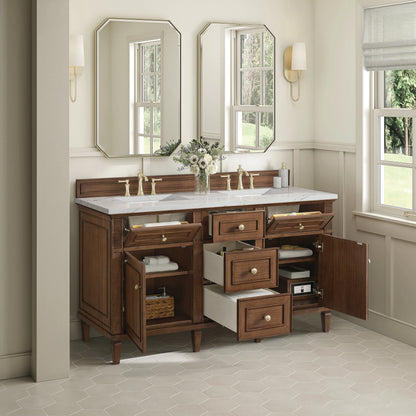 Lorelai 60" Double Vanity, Mid-Century Walnut w/ 3 CM Ethereal Noctis Silestone Top w/FreePower Wireless Charger