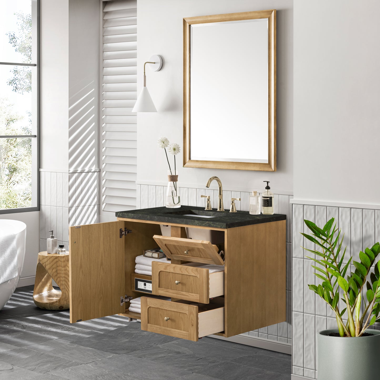Renovate for Less Atlanta Laurent 36" Single Vanity, Light Natural Oak, w/ 3 CM Phantome Eclos Top