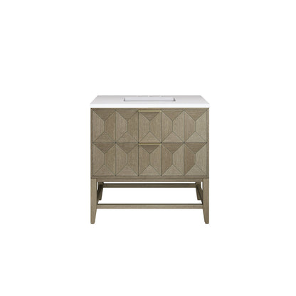 Emmeline 36" Single Vanity, Pebble Oak w/ 3 CM White Zeus Top