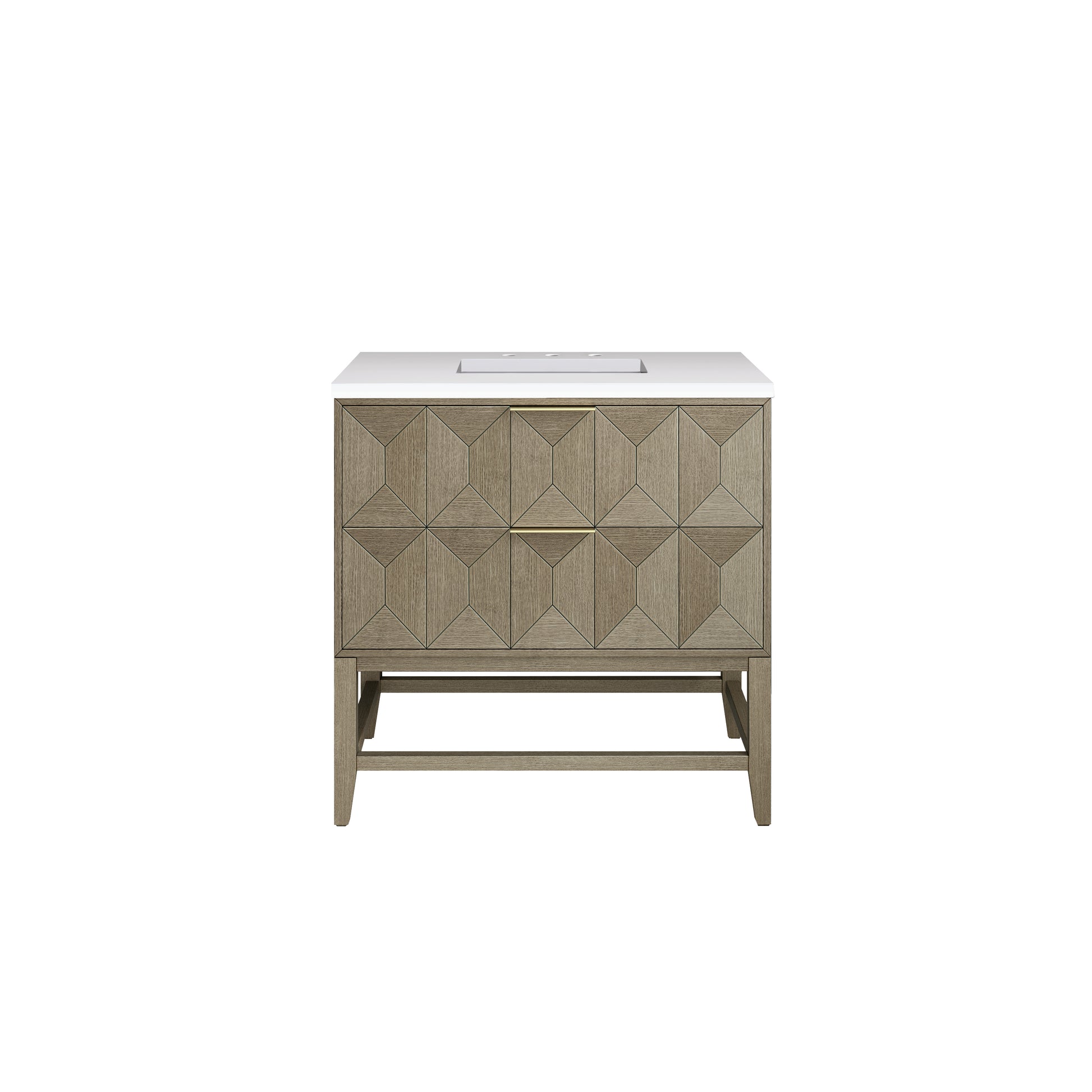Renovate for Less Atlanta Emmeline 36" Single Vanity, Pebble Oak w/ 3 CM White Zeus Top
