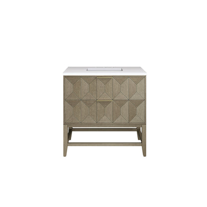 Renovate for Less Atlanta Emmeline 36" Single Vanity, Pebble Oak w/ 3 CM White Zeus Top