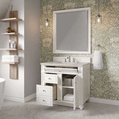 Renovate for Less Atlanta Bristol 36" Single Vanity, Bright White, w/ 3 CM Siberian Silestone Top