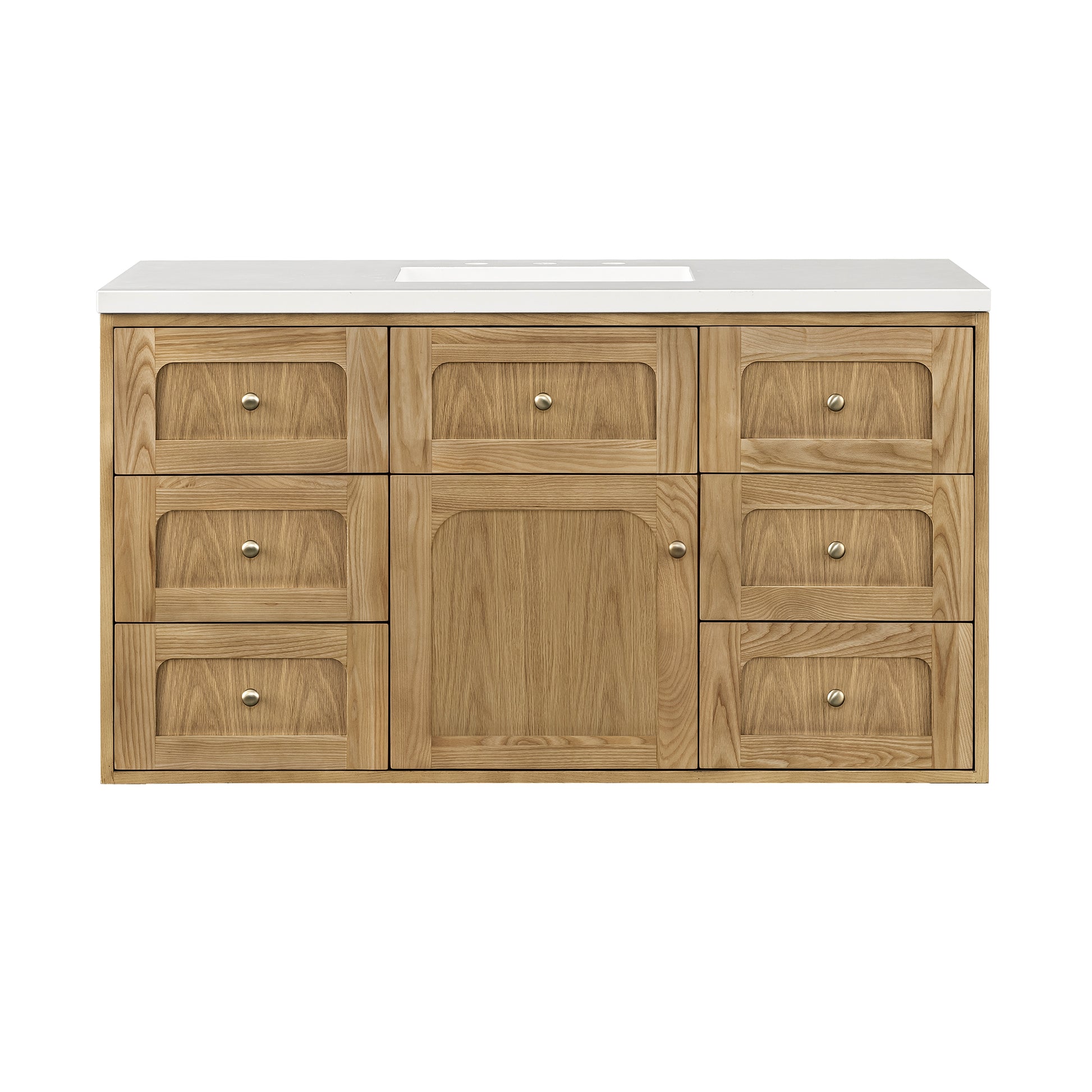 Renovate for Less Atlanta Laurent 48" Single Vanity, Light Natural Oak w/ 3 CM White Zeus Top