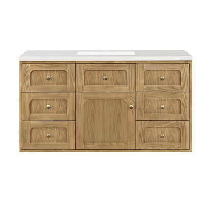 Renovate for Less Atlanta Laurent 48" Single Vanity, Light Natural Oak w/ 3 CM White Zeus Top