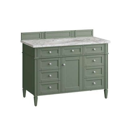 Renovate for Less Atlanta Brittany 48" Single Vanity, Smokey Celadon w/ 3 CM Carrara Marble Top