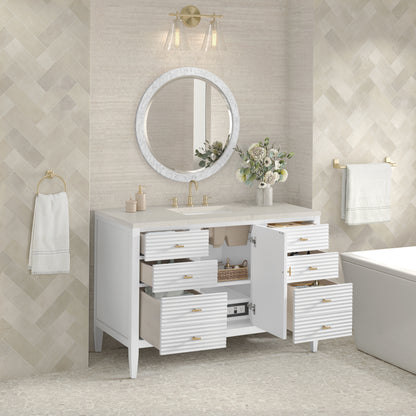 Renovate for Less Atlanta Myrrin 48" Single Vanity, Bright White, w/ 3 CM Siberian Silestone Top