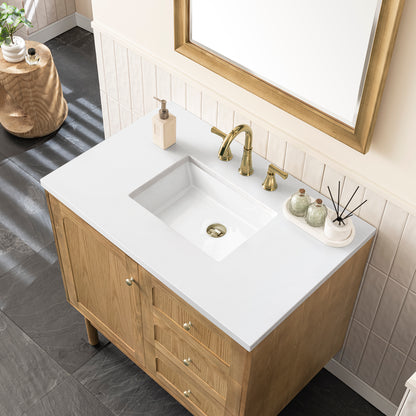 Renovate for Less Atlanta Laurent 36" Single Vanity, Light Natural Oak w/ 3 CM White Zeus Top