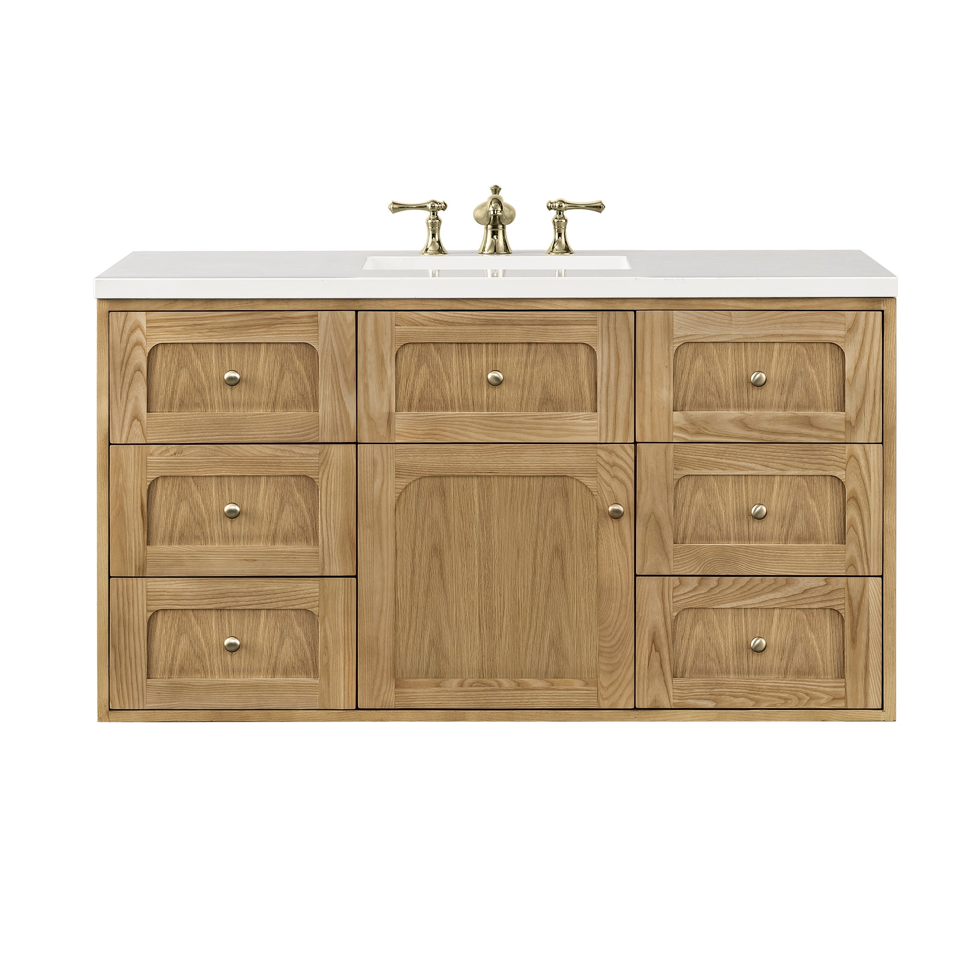 Renovate for Less Atlanta Laurent 48" Single Vanity, Light Natural Oak w/ 3 CM White Zeus Top