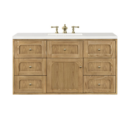 Renovate for Less Atlanta Laurent 48" Single Vanity, Light Natural Oak w/ 3 CM White Zeus Top